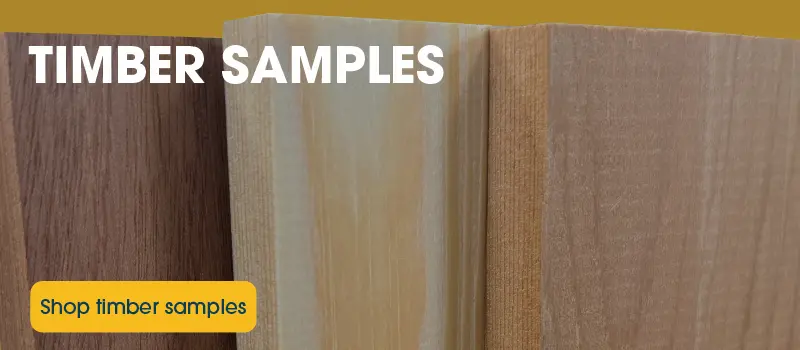Three difference species of Timber with a button to Shop Timber Samples