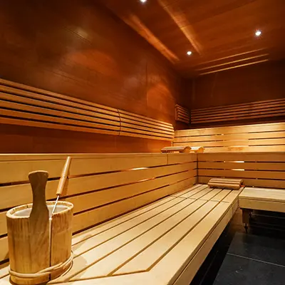 The inside of a sauna made with Timbersource's Western Red Cedar