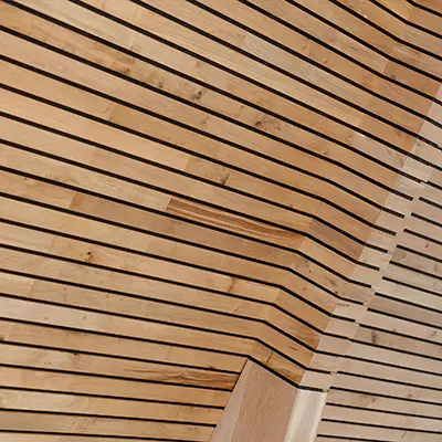 European Oak strips covering a curved wall and ceiling