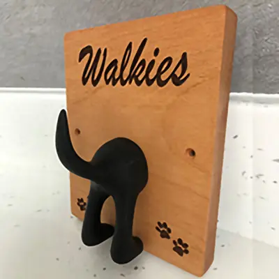 A dog's tail poking out of a piece of European Beech from Timbersource's Somerset mill, acting as a coat hook
