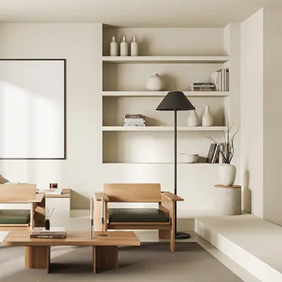 Painted American Poplar Tulipwood shelves in a living room