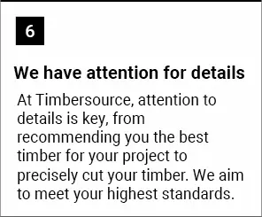 A text box explaining that Timbersource has attention to detail