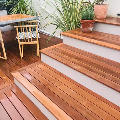Timbersource's Yellow Balau made into a set of external steps with plant pots on