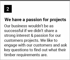 A box with text in explaing that Timbersource has a passion for your project